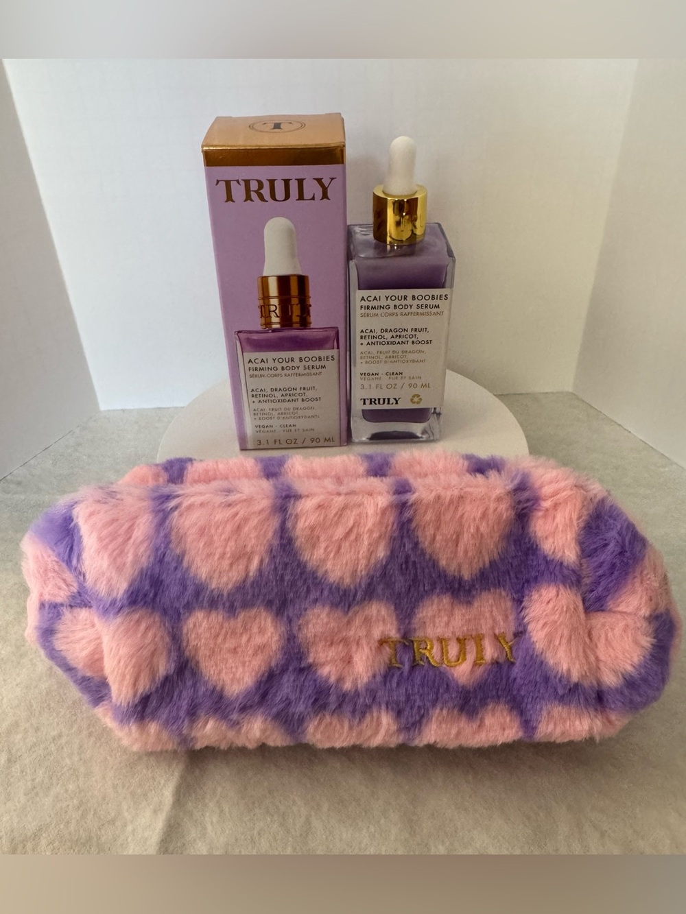 Truly Bundle: Acai Your Boobies Firming Body Serum  + Fuzzy Cosmetics Bag